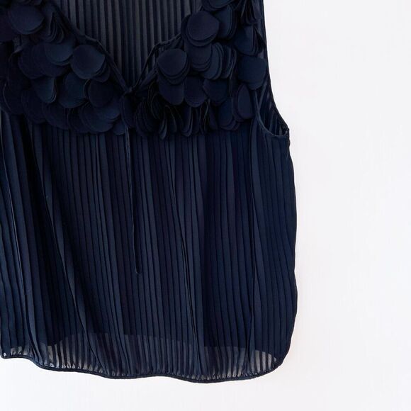 Anthropologie Lief Notes Navy Blue Chiffon Pleated Petals Sleeveless Top 4 - Picture 8 of 11